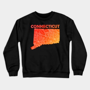 Colorful mandala art map of Connecticut with text in red and orange Crewneck Sweatshirt